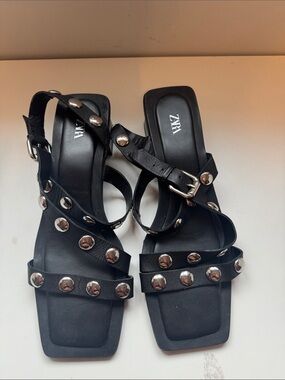 Zara Black Studded Strap Sandals